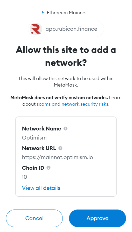 Approve the new network in MetaMask